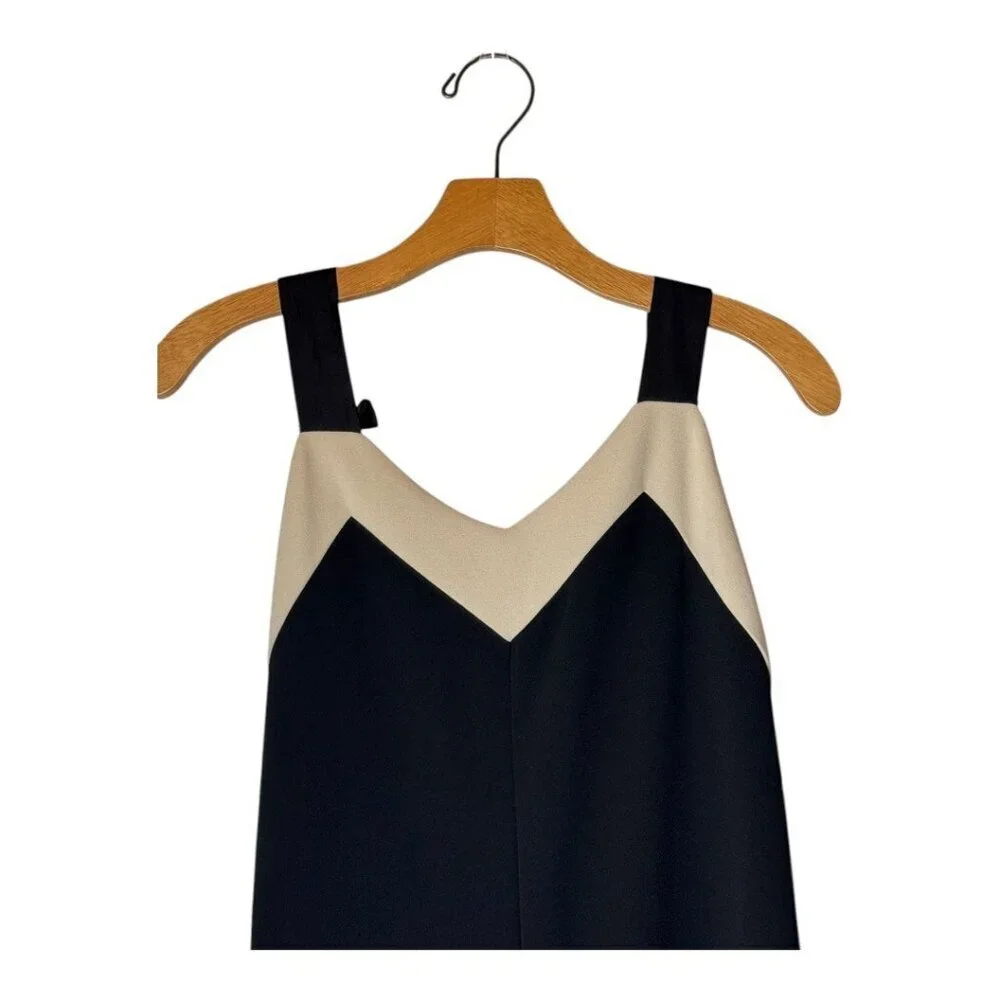 Zara Jumpsuit Women Small Black Ivory Tie Back Overall Wide‎ Leg Cropped Preppy